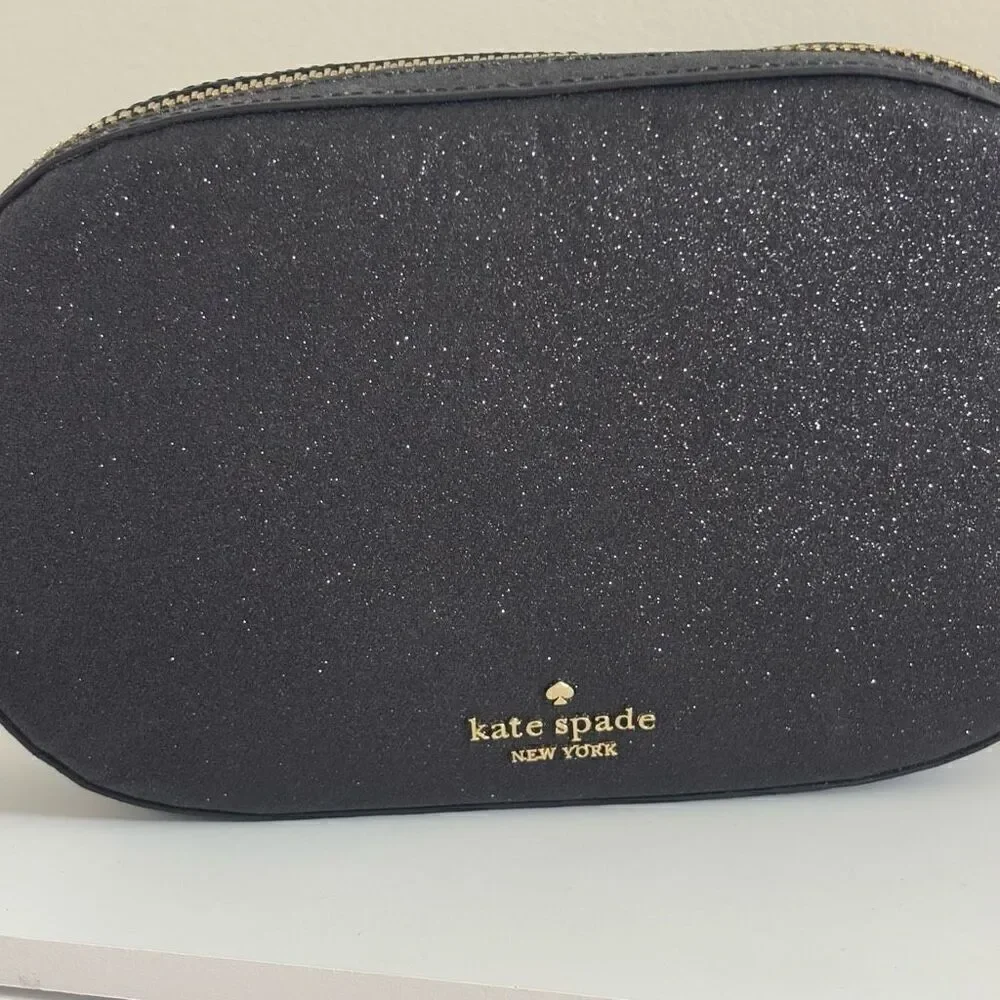 Kate spade Glimmer Oval Camera Bag crossbody purse black glitter new